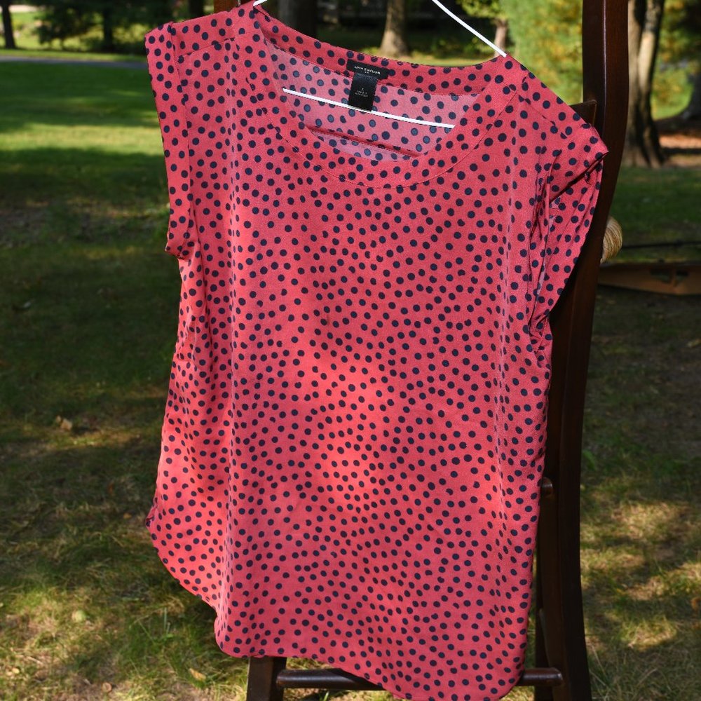 Ann Taylor Pink and Black Polka Dot Blouse